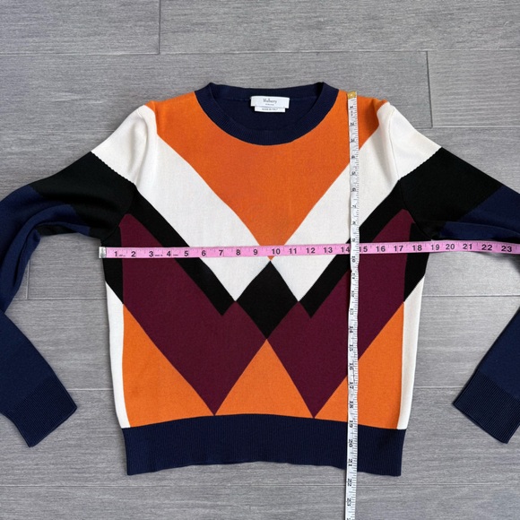 Mulberry England Silk Cotton Knit Sweater S Geometric Chevron Italy Luxury - Picture 12 of 13